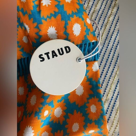 STAUD Atlas Top Sleeveless Orange Blue Daisy Linen Cotton Blend Shirt Sz 0 NWT - Picture 17 of 17